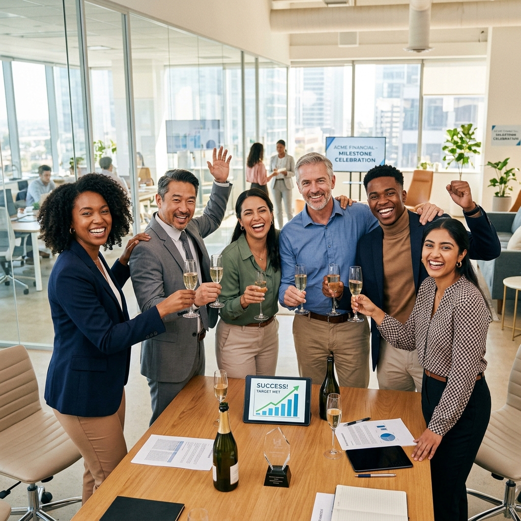 Happy professionals celebrating financial success